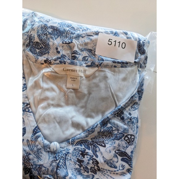 Garnet Hill Midi Dress Womens Large Blue Floral Tiered V Neck Gauzy Oversized - Picture 9 of 9